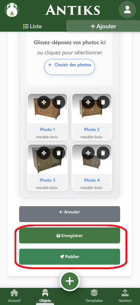 Confirmation ajout meuble mobile