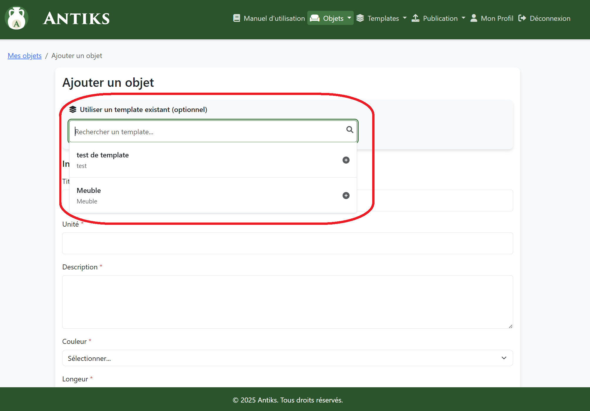 Sélection template PC