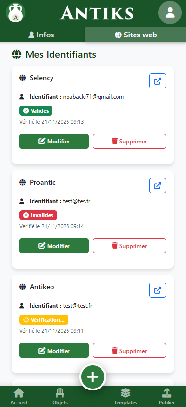 Test identifiants mobile