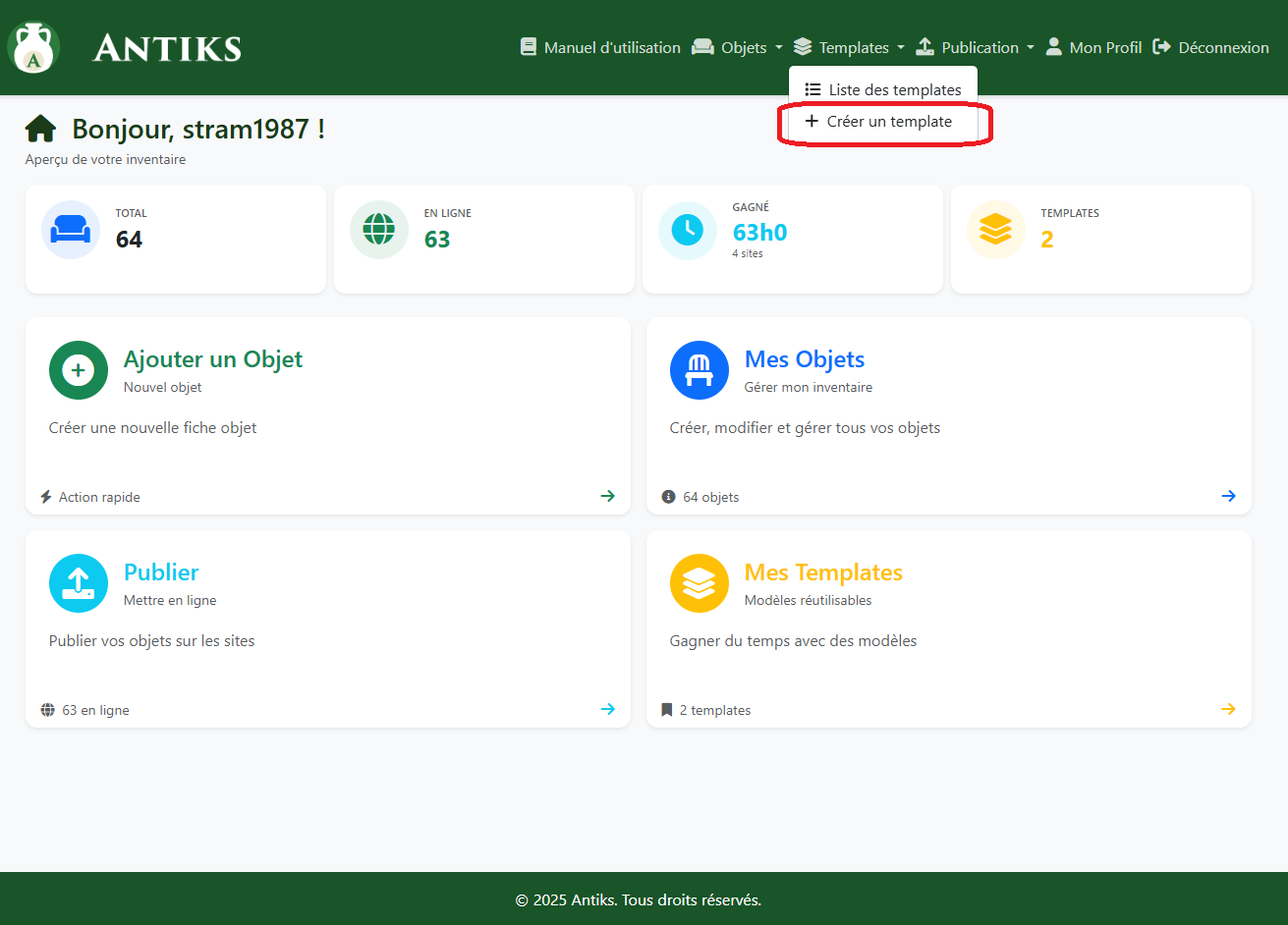 Accès section templates PC