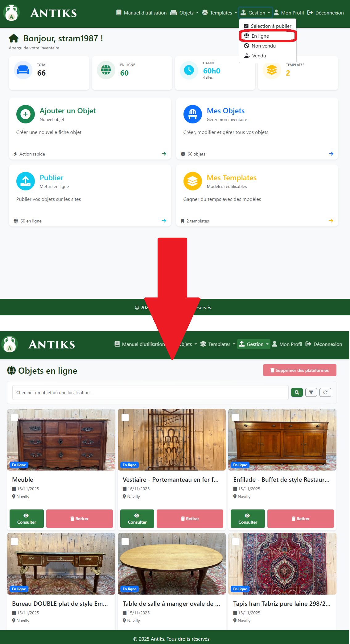 Liste objets en ligne PC