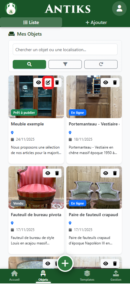 Accès modification mobile