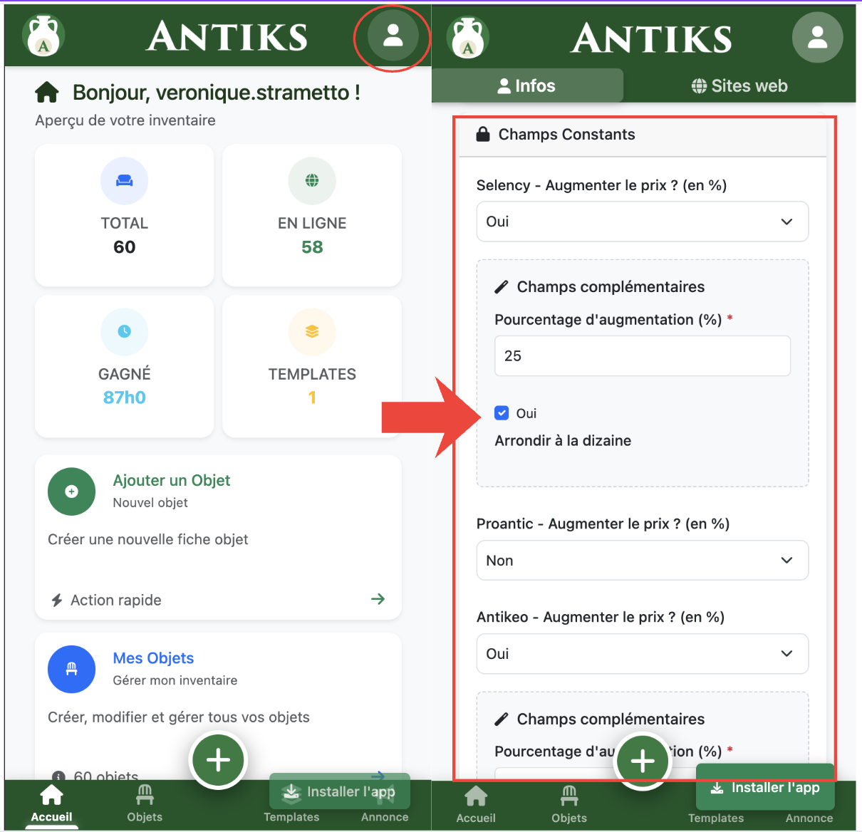 Configuration sur Mobile