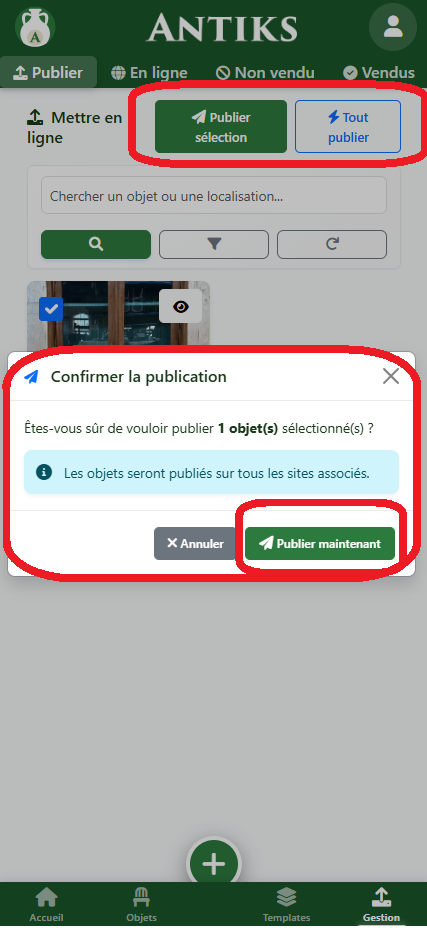 Confirmation publication mobile